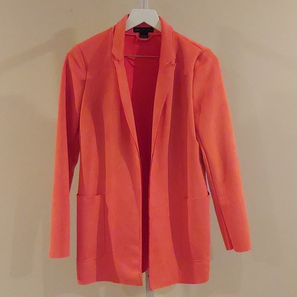 Joan Vass Jackets & Blazers - Joan Vass Open Front Jacket Small Coral Suede Feel Oversized Minimalist Pockets